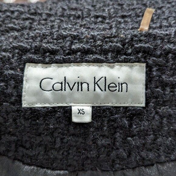 Calvin Klein Size XS Women's Black Textured Fit & Flare Wool Blend Pea Coat - Picture 8 of 12